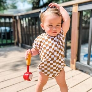 Checkered Brown and White Kids Romper